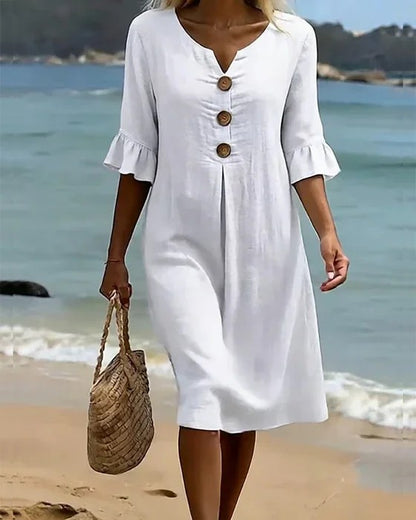 👗【S-3XL】Ženska haljina od pamuka i lana s puf rukavima i gumbima
