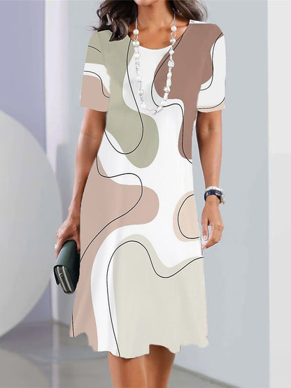 👗【XS-5XL】Vestido sencillo y elegante de mujer con cuello redondo y estampado digital