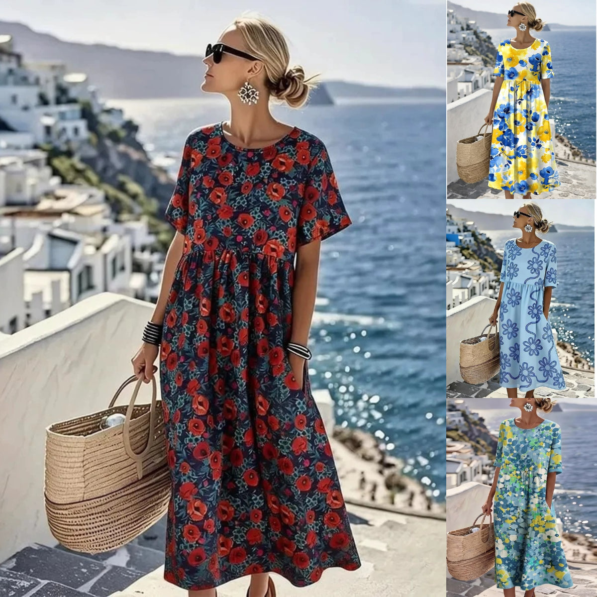 👗【S-4XL】Ležerna haljina s printom za ljeto 2026., okruglim izrezom, s džepovima, plaćanje pouzećem.