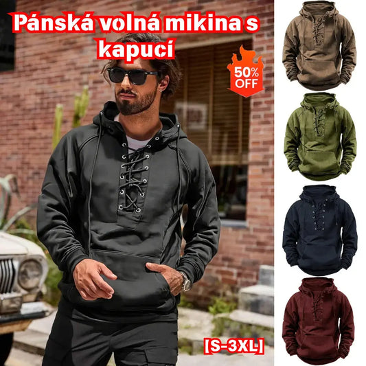 💥【S-3XL】Nová pánská retro mikina se stahovací šňůrkou a několika kapsami, volný svetr pro větší velikosti -4173488