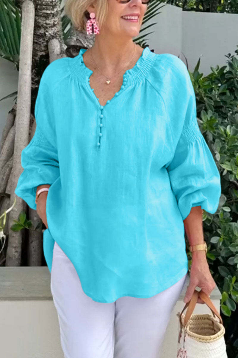 🌸【S-3XL】2025 Wiosna Lato Nowy Casual V-Neck Jednolity kolor Bawełniane topy damskie