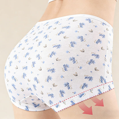 🌸【45-100KG】Bielizna damska z wysokim stanem, antybakteryjna, z czystej bawełny, z nadrukiem kwiatowym, w dużych rozmiarach