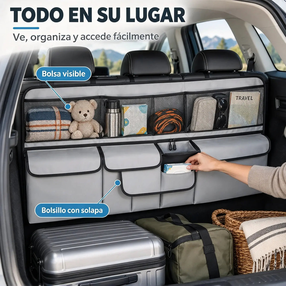 🚗 Organizador colgante para el maletero – ¡Libera espacio en el suelo del maletero y mantén todo organizado ✨📦