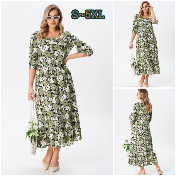 💗💐Gran descuento último día [S-5XL] 2026 Moda Verano Dama Temperamento Elegante Vestido de Algodón Verde para Mujer ✅Cómodo y transpirable, muy adecuado para el verano