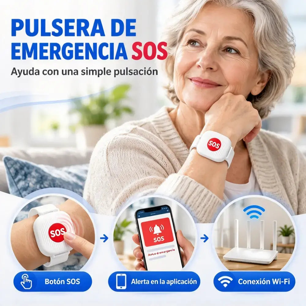 🆘 Botón SOS de Emergencia WiFi para Personas Mayores | Pulsera de Alerta y Reloj de Llamada de Auxilio