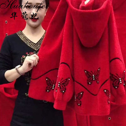 ❄【M-4XL】2025 nowe damskie zimowe bluzy z kapturem, Modny i szlachetny haft z aksamitnych norek, grubszy i cieplejszy