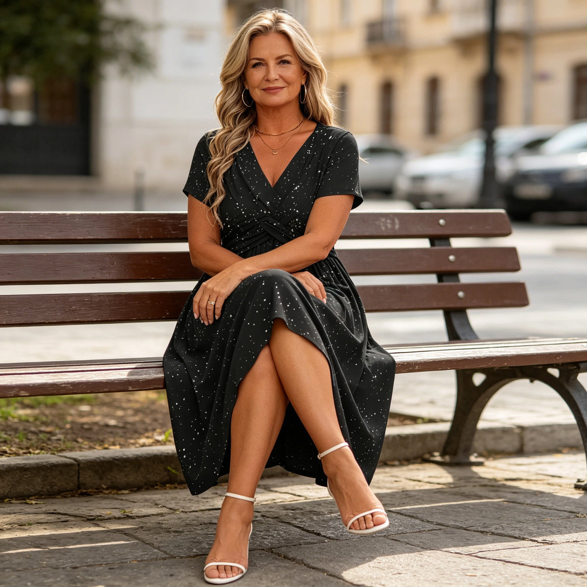 👗【XS-4XL】Nova elegantna svjetlucava plisana haljina s V-izrezom i džepovima