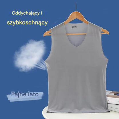 ❄️🆒【Kup 3, otrzymaj 2 gratis – razem 5 sztuk 🔥】【L–5XL】Letni męski podkoszulek z jedwabiu lodowego, bezszwowy, cienki fason, duże rozmiary