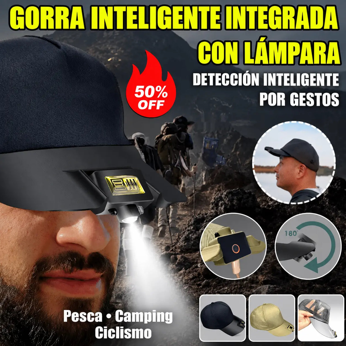 🧢🌙🔦50% de descuento🔥Cubierta de lámpara LED inteligente integrada, luz de pesca nocturna al aire libre, fácil de cargar y batería de larga duración
