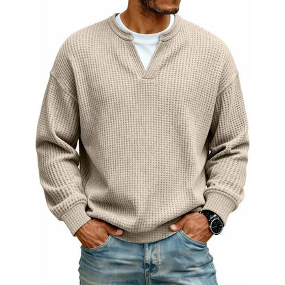 👚✨ Comodidad atemporal | Camiseta de manga larga para hombre con textura tipo gofre y efecto superpuesto