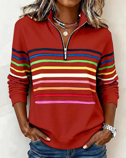 😀👗 【S-5XL】Moderna majica s duginim prugama i ovratnikom s polu-patent zatvaračem