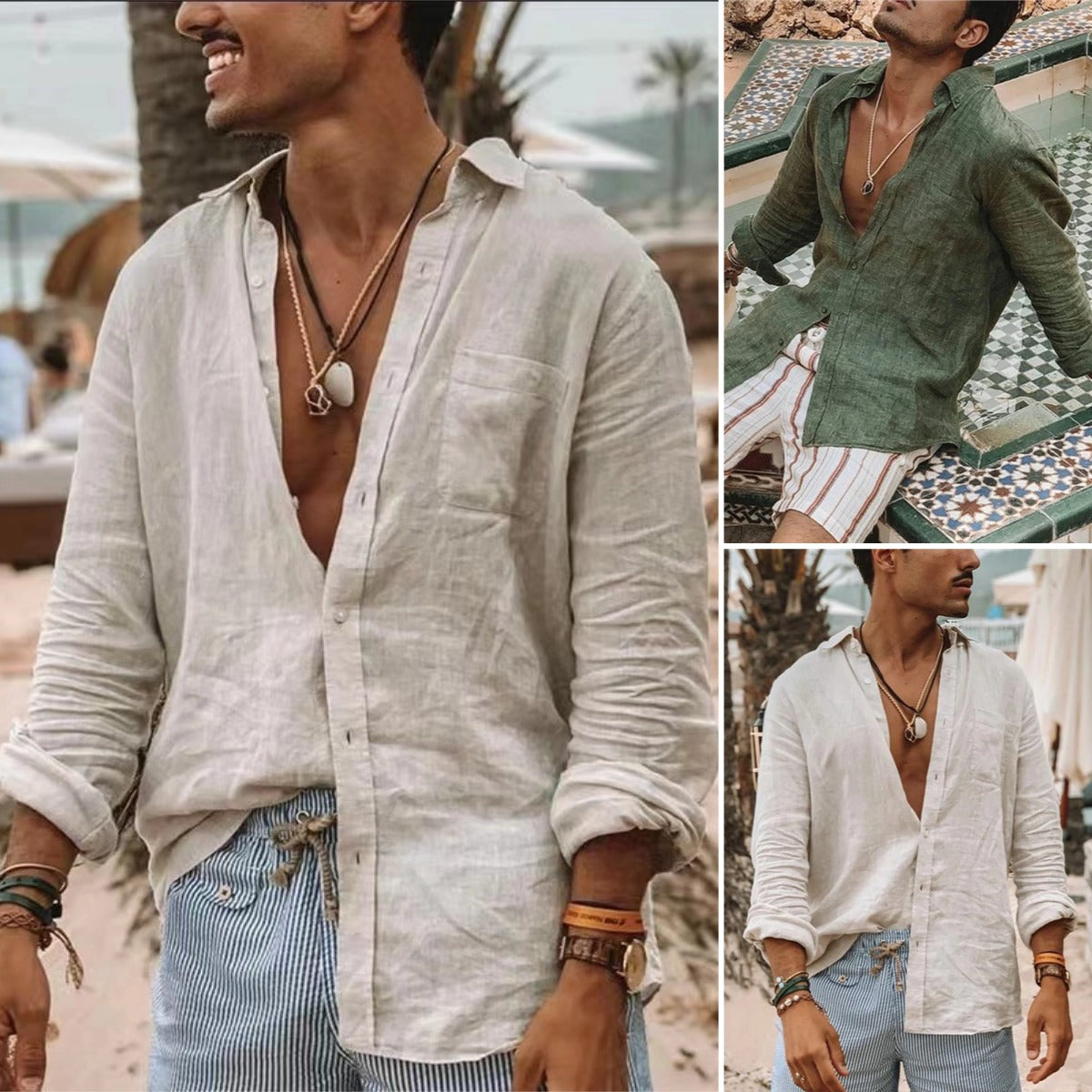 👔【S-3XL】Nova muška jednobojna, ležerna, kardigan za plažu s dugim rukavima i reverom