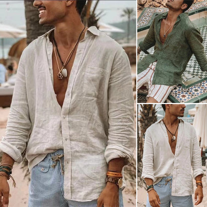 👔【S-3XL】Nova muška jednobojna, ležerna, kardigan za plažu s dugim rukavima i reverom