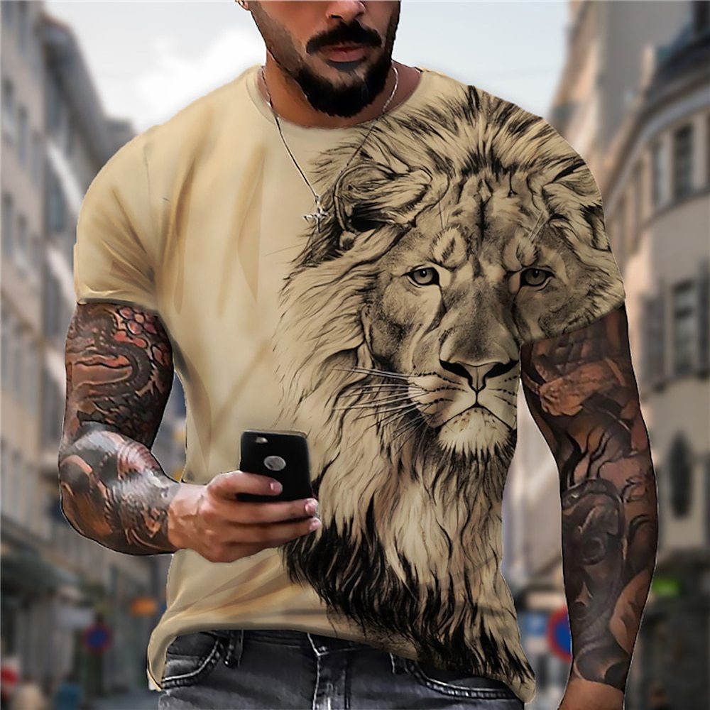 👕【Časově omezená sleva】【S-5XL】🌞Pánské 3D tištěné lví tričko větší velikosti
