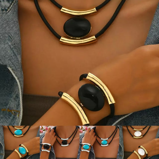 ✨🔥【Kup 1, a 1 dostaniesz gratis】Zestaw naszyjnika i bransoletki z kamieniami szlachetnymi w stylu boho