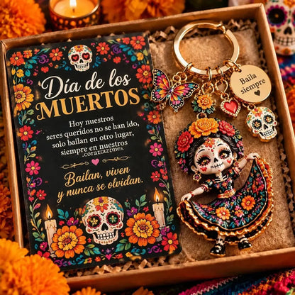 🎄💀 Día de Muertos Charm Keychain | 4 Colorful Floral & Skull-Inspired Styles
