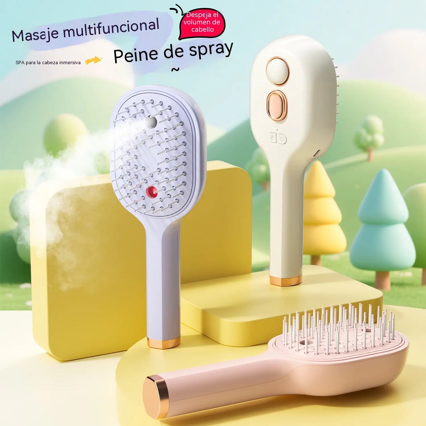 💖💨Un peine con función de pulverización de un solo botón para evitar eficazmente que el cabello se enrede.