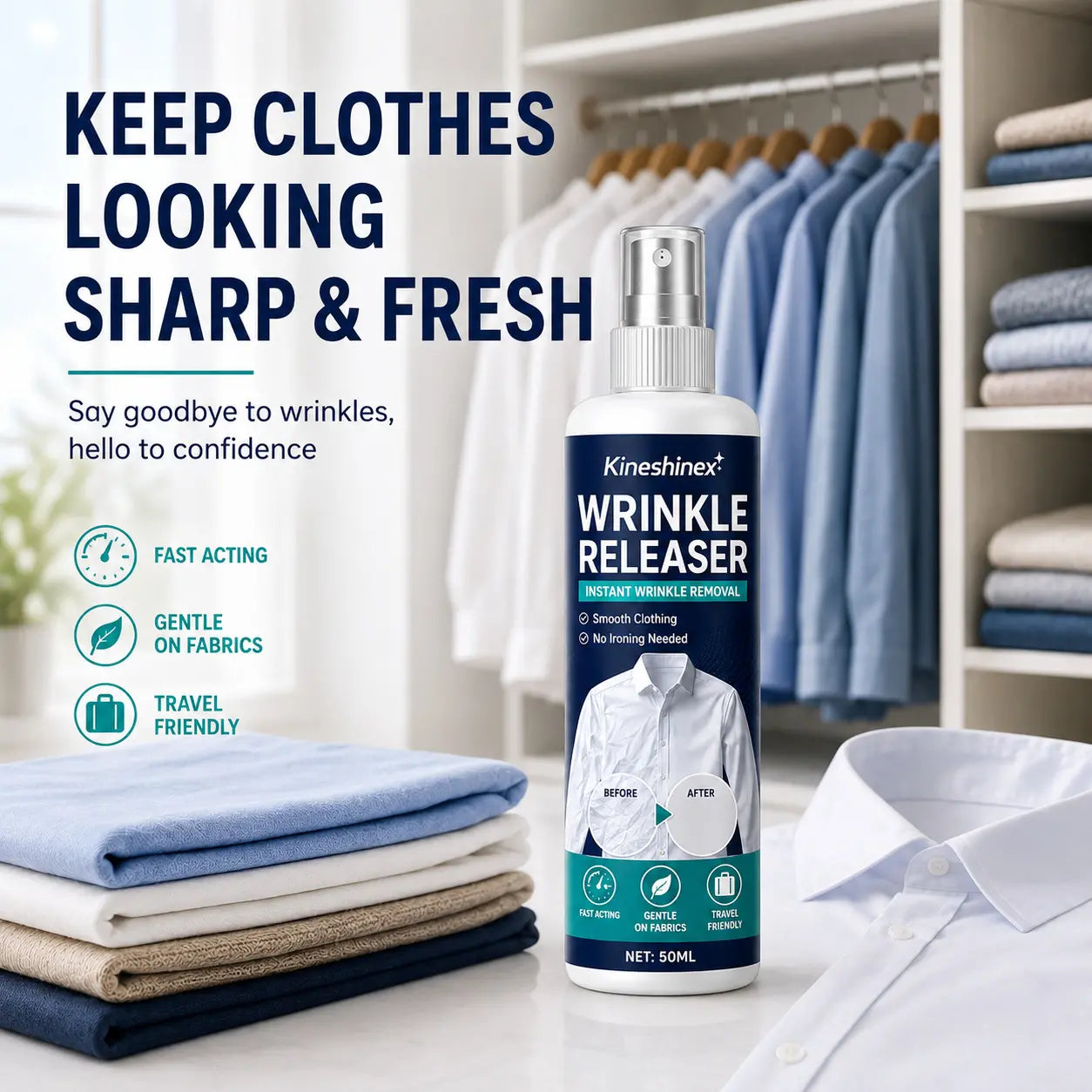 3 botellas por 28 euros👔Spray antiarrugas para ropa✨ Elimina las arrugas al instante: no necesita planchado, es ideal para viajar, no genera estática y deja la ropa fresca.