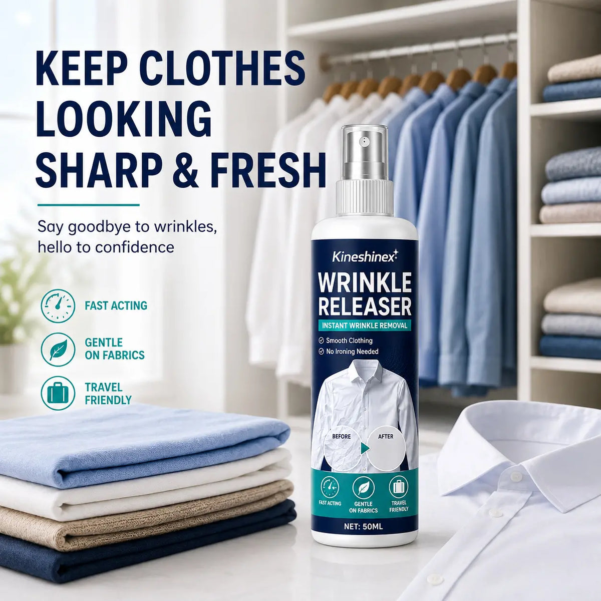 3 botellas por 28 euros👔Spray antiarrugas para ropa✨ Elimina las arrugas al instante: no necesita planchado, es ideal para viajar, no genera estática y deja la ropa fresca.