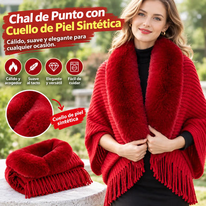 ❄️Un chal de punto con cuello de felpa, elegante y cálido, perfecto para cualquier ocasión y que crea un look sofisticado.
