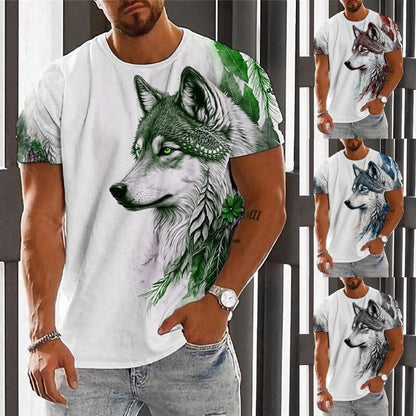 👕👕【2XS-6XL】Letní novinka 2025 Pánské ležérní sportovní tričko Wolf s 3D potiskem, krátký rukáv, velká velikost