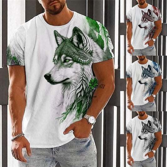 👕👕【2XS-6XL】Letní novinka 2025 Pánské ležérní sportovní tričko Wolf s 3D potiskem, krátký rukáv, velká velikost