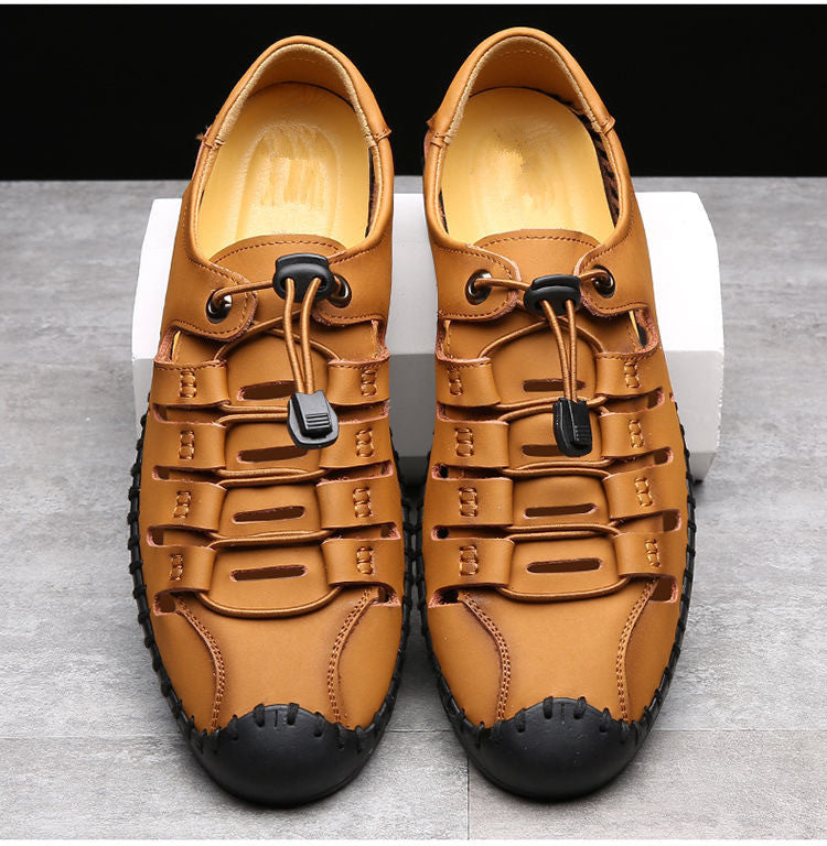 🌟【39-44】Męskie, skórzane, letnie, zamknięte sandały plażowe z wydrążonymi palcami👞✨
