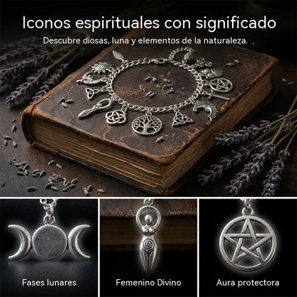 Pulsera de dijes vintage con aire místico para mujer – Joyería celestial, gótica y boho 🔮✨