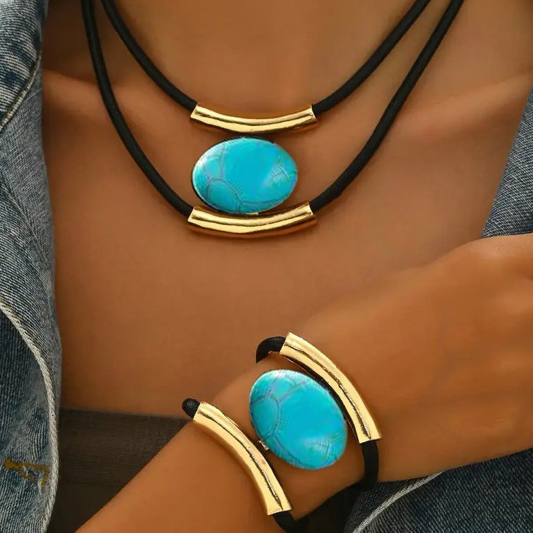 ✨🔥【Cumpără 1, primești 1 gratuit】Set colier și brățară cu pietre prețioase în stil boho