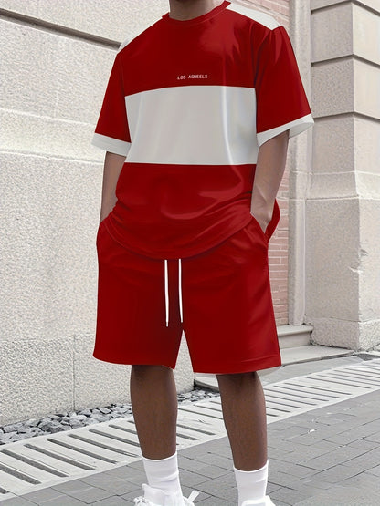 【S-6XL】Męski, swobodny, prosty, modny dwuczęściowy komplet sportowy składający się z koszulki i szortów, uniwersalny do noszenia na co dzień.