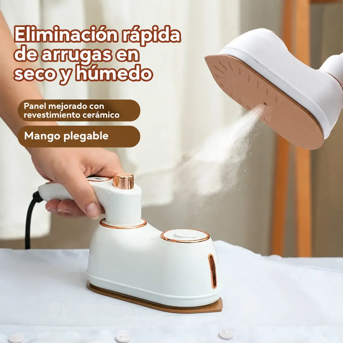 ✨ Plancha de vapor portátil para ropa con mango giratorio y suela de cerámica