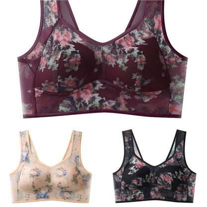 💥【Balení 3 ks】Plus Size podprsenka s potiskem a bez kostic, vysoce kvalitní push-up - lehká a prodyšná síťovina, pohodlná a stylová
