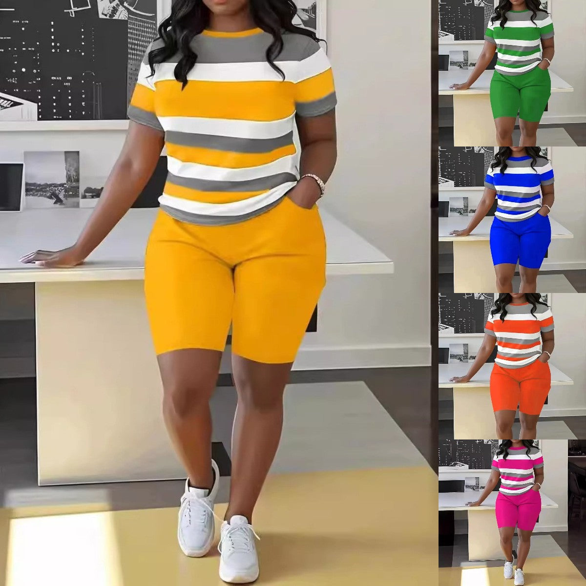 🌈😍【Promovare de produse noi】Costum casual în stil hip-hop (top + pantaloni scurți)