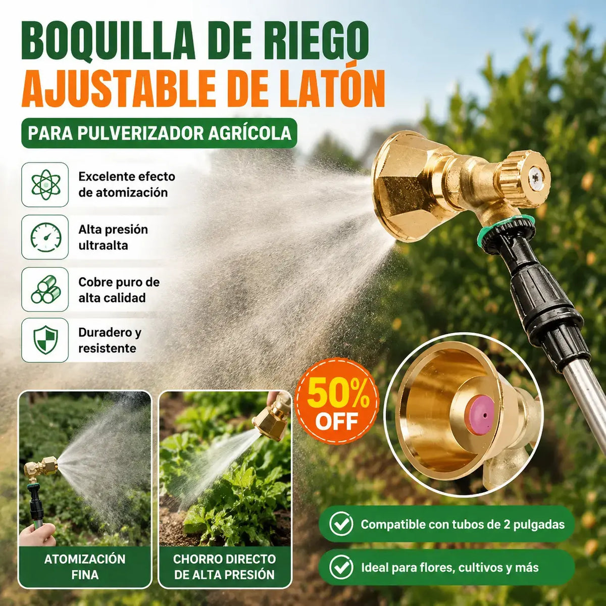 🔥🌾Boquilla de Riego Ajustable de Latón para Pulverizador Agrícola ✅️Pago contra entrega
