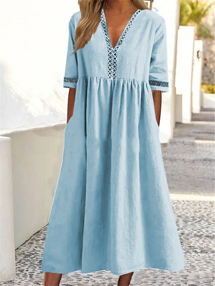 👩‍🌾👗【Ljetni popust na nove proizvode -50%🔥】【S-3XL】😍Proljetna i ljetna haljina s kratkim rukavima, čipkastim V-izrezom