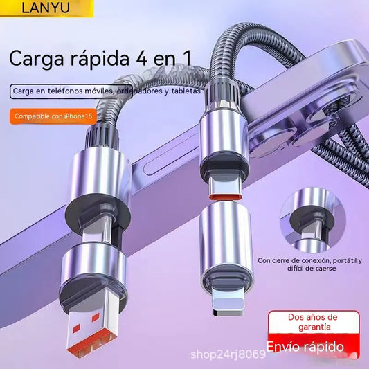🔥3 artículos por 27 euros🔌(1+1.5+2 metros de largo) Cable 4 en 1 PD 240 W – Carga rápida USB‑C, Lightning y USB‑A,  sincronización de datos ⚡📱