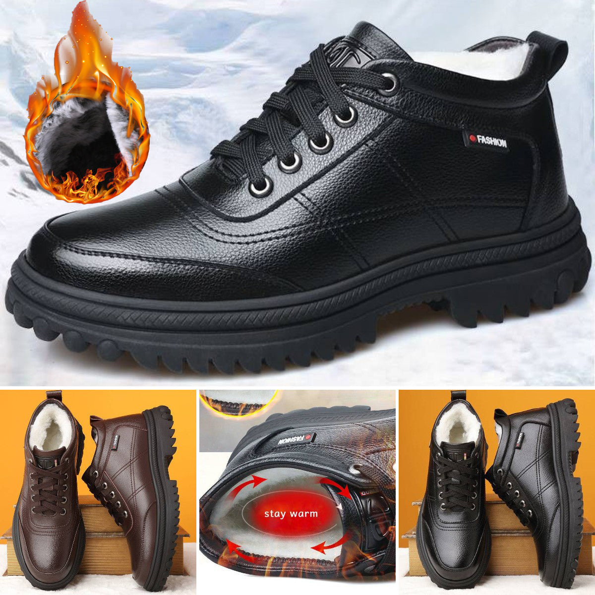 🔥💥Oferta ograniczona czasowo🔥[39-44] Zimowe, pogrubione, puszyste, ciepłe męskie skórzane buty na grubej podeszwie