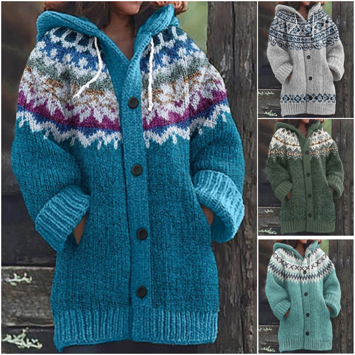 🔥🔥【S~5XL】✨2025 Jesień/Zima Nowa Elegancka Kolorowa Kurtka z Kapturem Retro