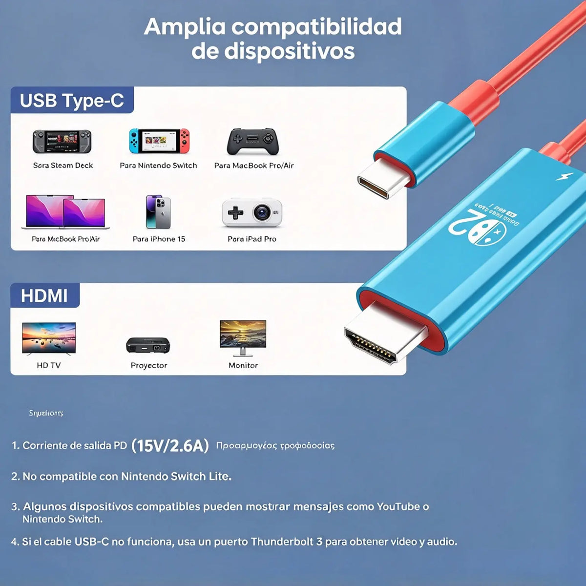 🔥 OFERTA POR TIEMPO LIMITADO: ¡50% de descuento! 🔥 Cable adaptador de USB-C a HDMI para Switch