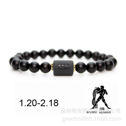 🔥【Kupite 1, dobijte 1 gratis】💖Ručno izrađena narukvica za par s dvanaest horoskopskih znakova od matiranog crnog ahata