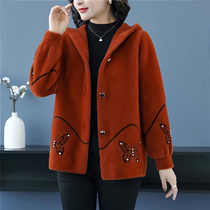 ❄【M-4XL】2025 nowe damskie zimowe bluzy z kapturem, Modny i szlachetny haft z aksamitnych norek, grubszy i cieplejszy