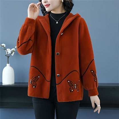 ❄【M-4XL】2025 nowe damskie zimowe bluzy z kapturem, Modny i szlachetny haft z aksamitnych norek, grubszy i cieplejszy