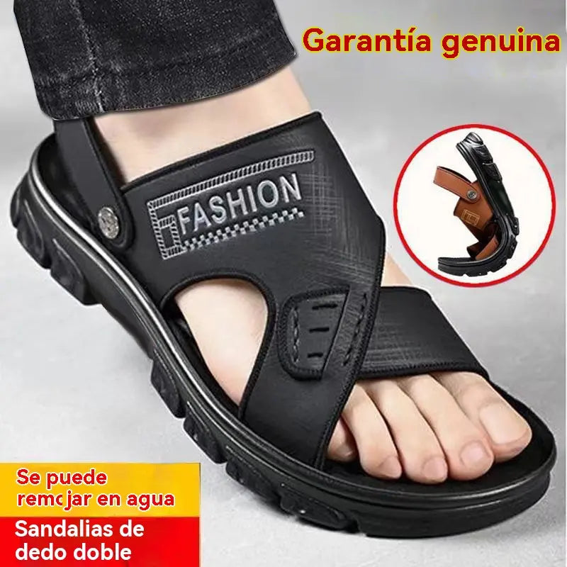 🐂【38-47】Nuevas sandalias de playa de cuero con suela gruesa para hombre