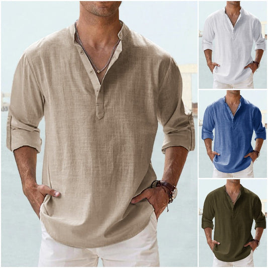 🤩【S-5XL】Ανδρικό μακρυμάνικο πουκάμισο από βαμβάκι και λινό ύφασμα.