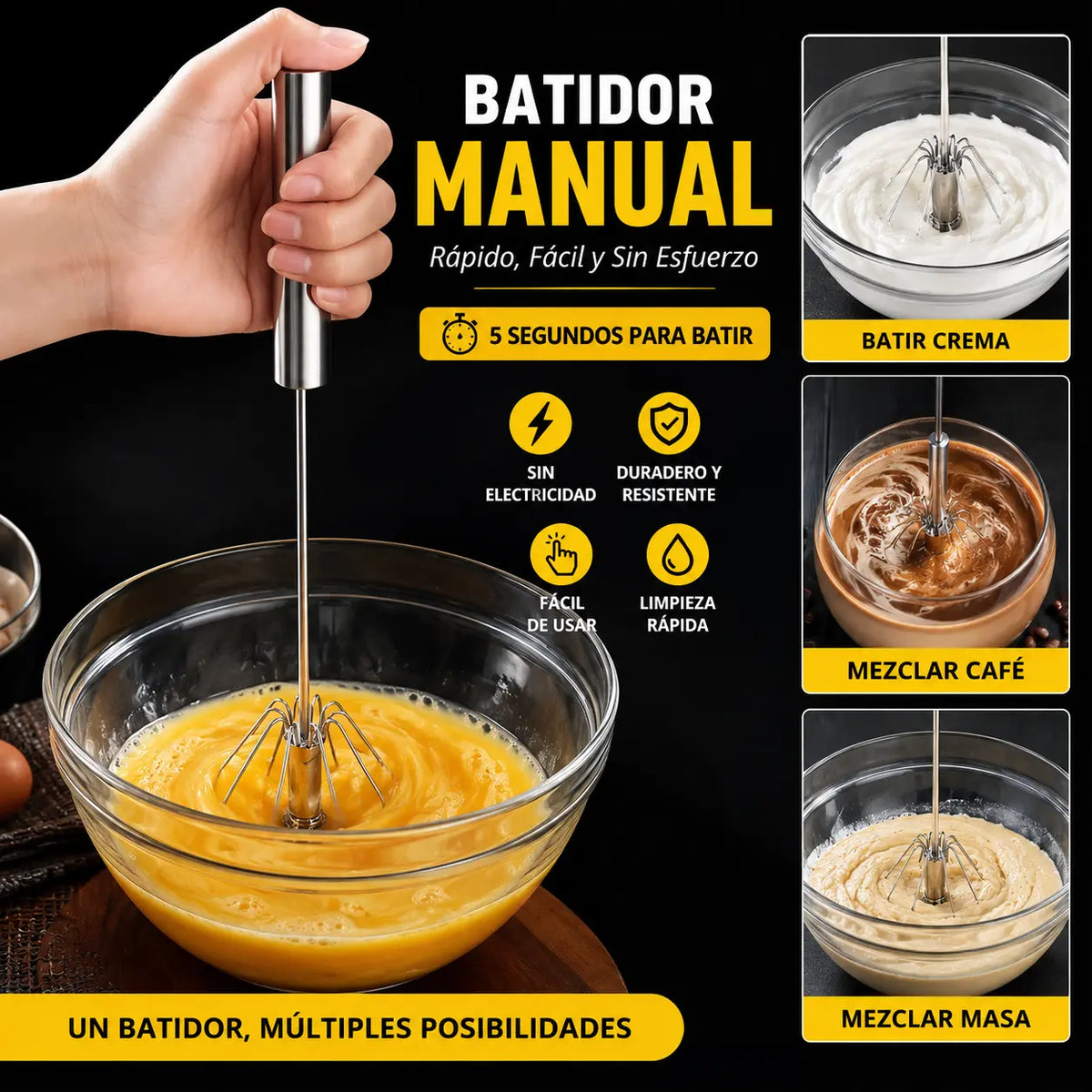 27€【 Conjunto de 2 piezas】Batidor de huevos semiautomático de acero inoxidable