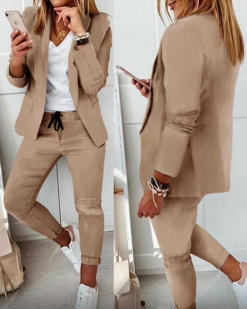 💎【50% de descuento】Conjunto de abrigo y pantalón para mujer, corte entallado, tejido suave (40-100 kg)