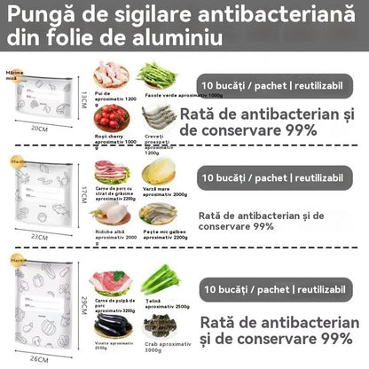 🥩【30/60/90 bucăți】Pungă sigilată din folie de aluminiu cu fermoar, pentru păstrarea prospețimii, pentru uz casnic la frigider de calitate alimentară