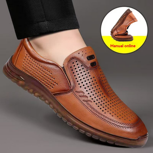 👞【39-44】Wysokiej jakości skórzane buty biznesowe, oddychające, puste, lato 2025, modne codzienne skórzane buty