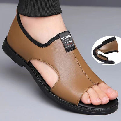 【38-44】Sandalias de verano para hombre 2026, de piel de vacuno transpirable, huecas y antideslizantes, estilo casual.