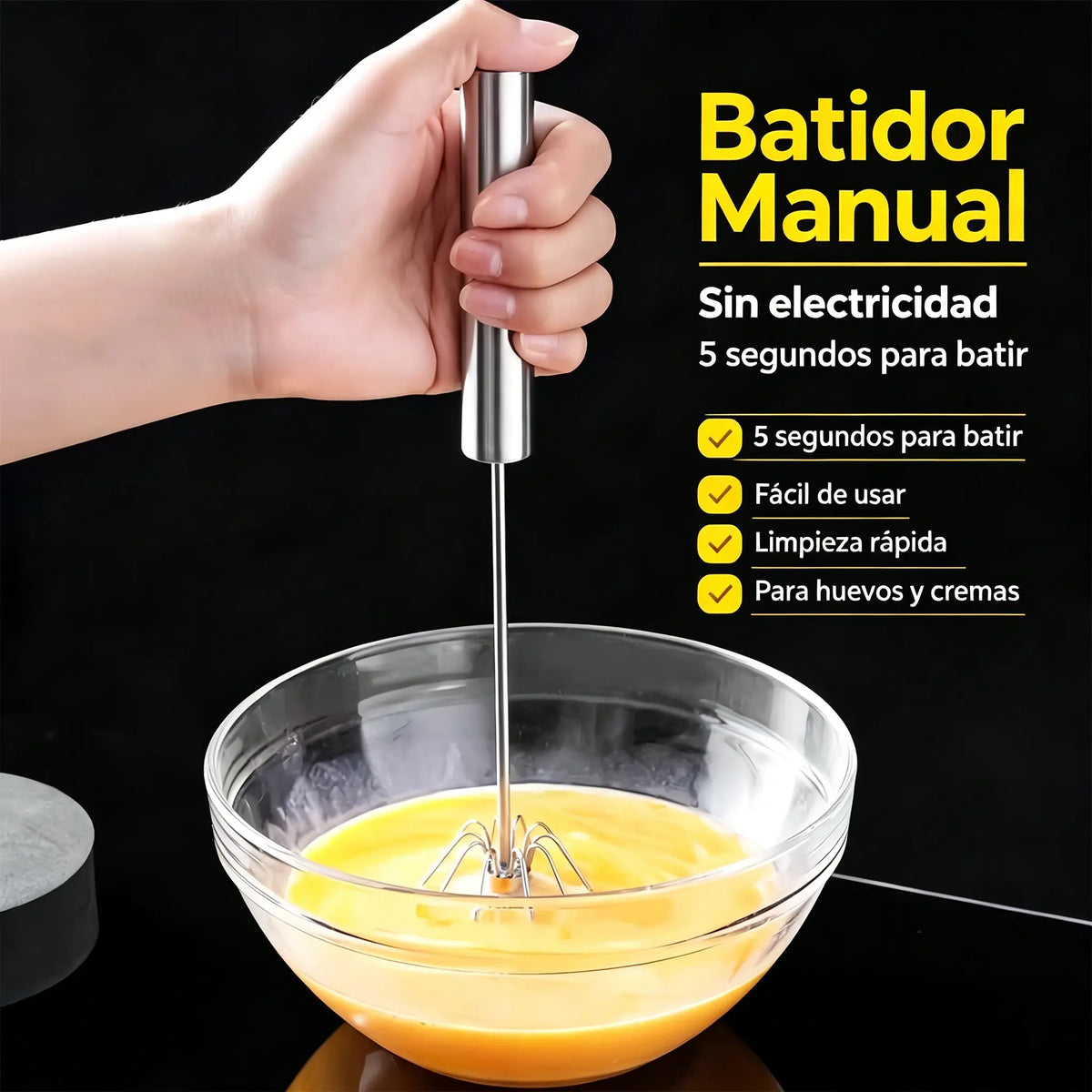 27€【 Conjunto de 2 piezas】Batidor de huevos semiautomático de acero inoxidable